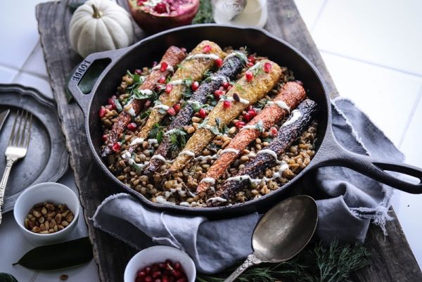 Roasted Carrots, Farro & Lentils with Cashew Sauce